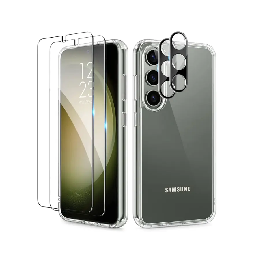 Coque de téléphone pour Samsung Galaxy S24 Ultra avec 2 protecteurs d'appareil photo + 2 protecteurs d'écran en cristal antichoc s23 ensembles en verre trempé