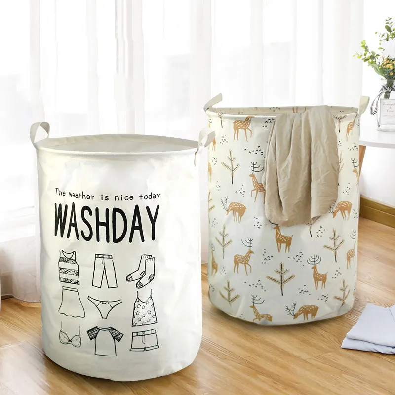 Benutzer definiertes Logo Faltbare zusammen klappbare runde Baumwolle Leinen Wäsche korb Organizer Wäsche korb für schmutzige Kleidung Lagerung