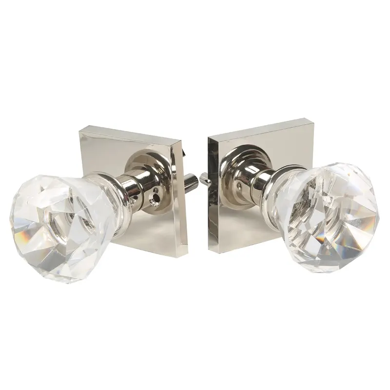 Rosette carrée chromée polie, boutons de porte ronds en diamant en cristal brillant