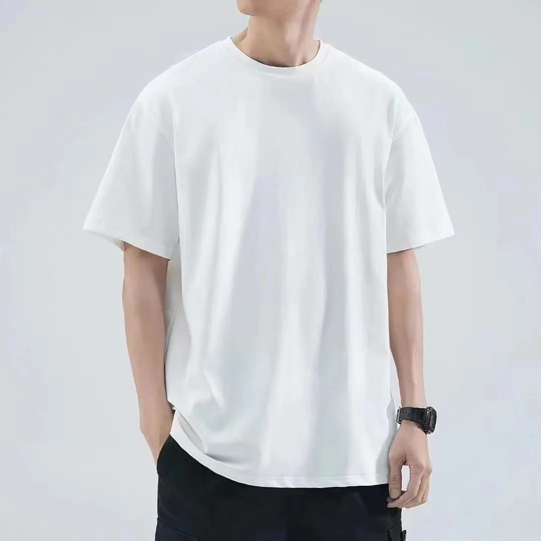 Guangzhou T Shirt Fournisseur Vente en gros Logo personnalisé Hommes 70% coton 30% polyester T-shirt blanc uni