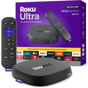 For <strong>Roku</strong> Ultra 2024 Ultimate 4K HDR10+ for Dolby Vision Atmos Wi-Fi 6 Streaming Set-Top Rechargeable Voice Remote Pro Backlit