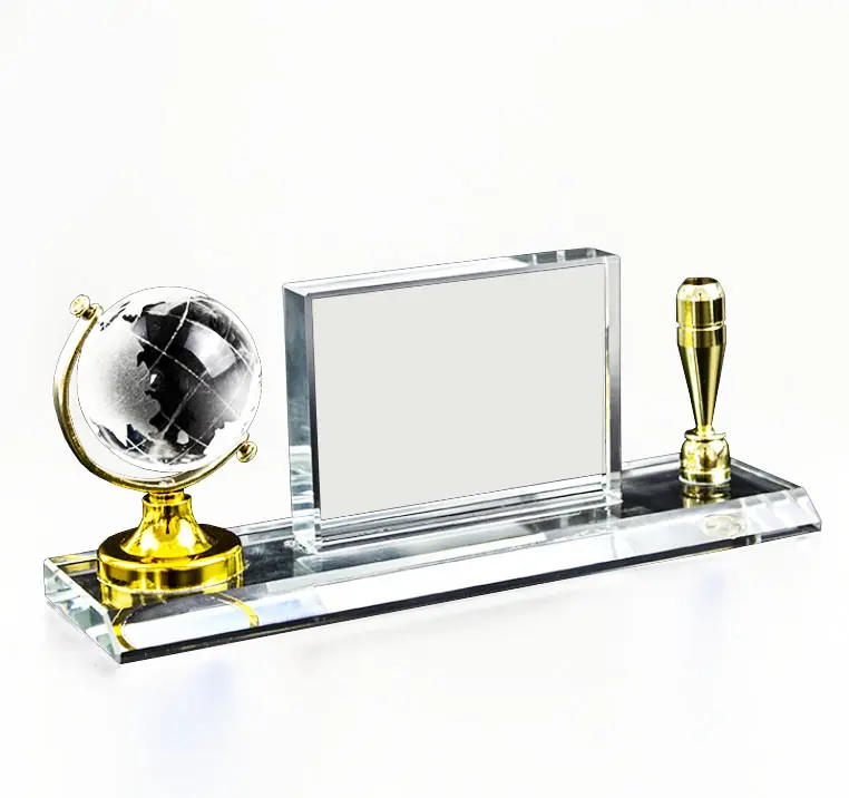 2024 Offre Spéciale 3D Laser terre Globe cristal bureau horloge porte-stylo décorations de bureau verre cadre photo pour cadeau d'affaires bureau