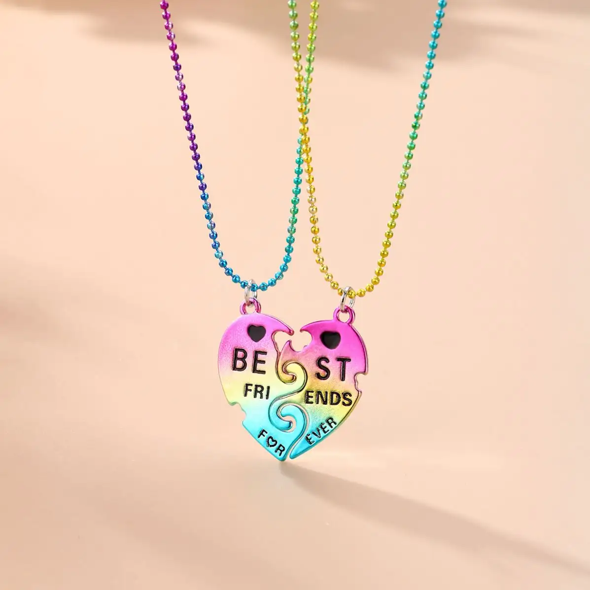 Vendita calda bambini migliori amico collane Set carino colorato coppia cuore spezzato ciondolo BFF collane per 2 ragazze