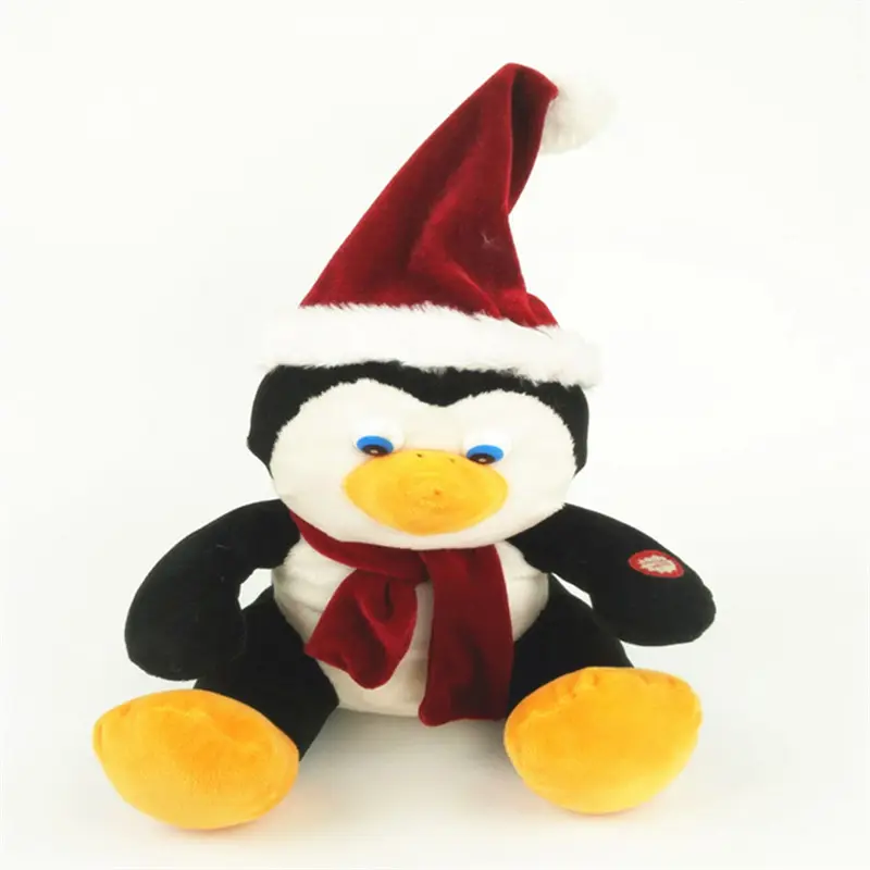 Regalo di natale personalizzato indossando cappello e sciarpa elettronico morbido peluche simpatico pinguino