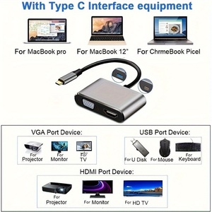 4合1 C型适配器集线器至HDMI VGA USB 3.0数字AV多端口适配器，兼容C型PD充电端口 - Product Image 6
