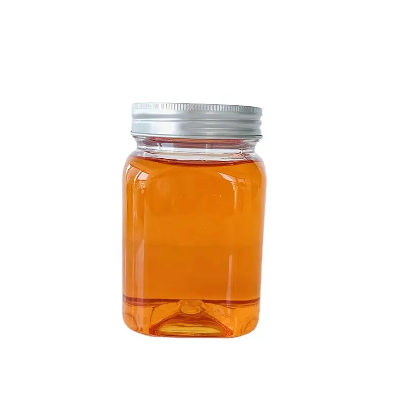 Bottiglia di plastica da 720ml di miele confezione quadrata contenitore di miele salsa di peperoncino bottiglia di plastica con tappo in metallo