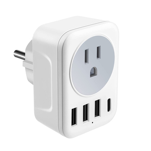 トラベルアダプターUSソケットからEUプラグ、3つのUSBポートとType-Cポート - Product Image 1