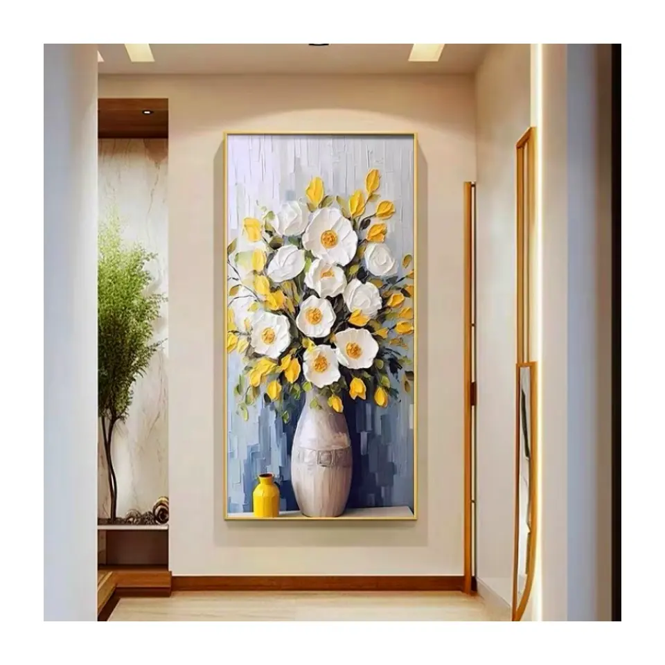 Hot Sale Best Modern Thick Texuture hand paint filter effect Flower Poster Print Wall Art Rolled Canvas Painting For Living Room