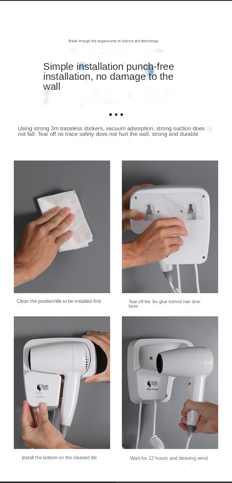 New Hotel hair dryer special wall-mounted hair dryer free punching high-power household homestay bathroom customizable logo OEM