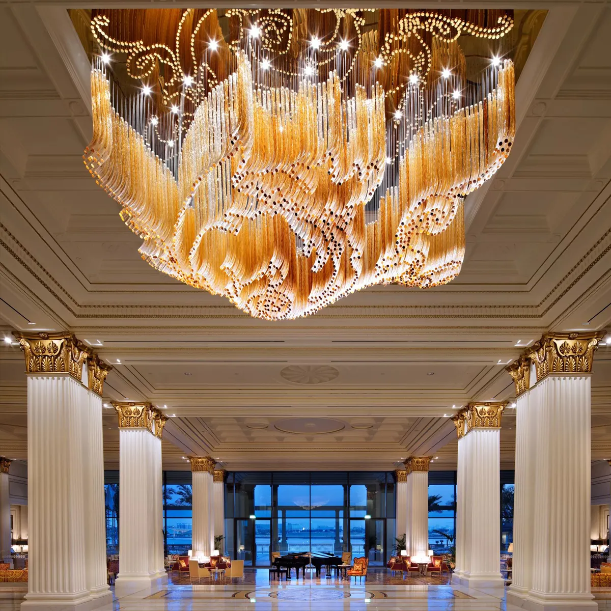 天井シャンデリア装飾照明カスタマイズされたホテルロビー吊りガラス湾曲LEDライト
