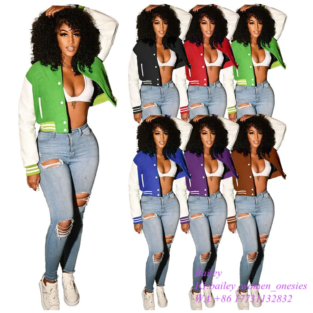 2021 Custom fashion Fall Winter Outdoor Gym Plus Size girls blank jacket Ladies Cropped Letterman Baseball Women Jackets