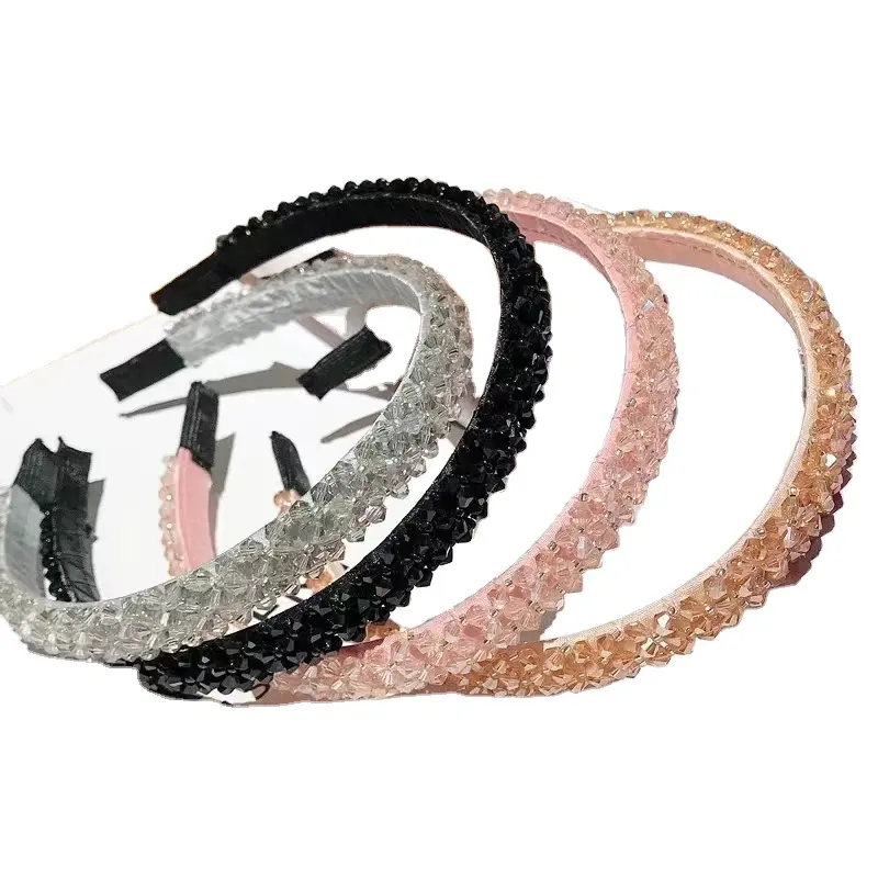 Cristal Rhinestone Headbands para Mulheres Meninas Fileiras Duplas Sparkly Frisado Hoops Cabelo Claro Preto Tecer Estreito Acessórios para o Cabelo