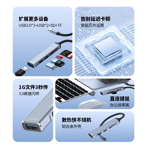 3.0 Type-C USB 2.0 5合1集线器，带SD tf卡读卡器扩展方便的金属USB扩展器，便于库存连接 - Product Image 5