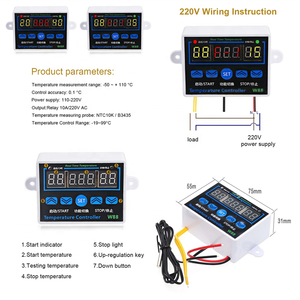 Controlador de temperatura Digital LED, termostato con interruptor de 12V/220V, 10A, termómetro, regulador de temperatura inteligente, incubadora de huevos, XH-W1411 - Product Image 3