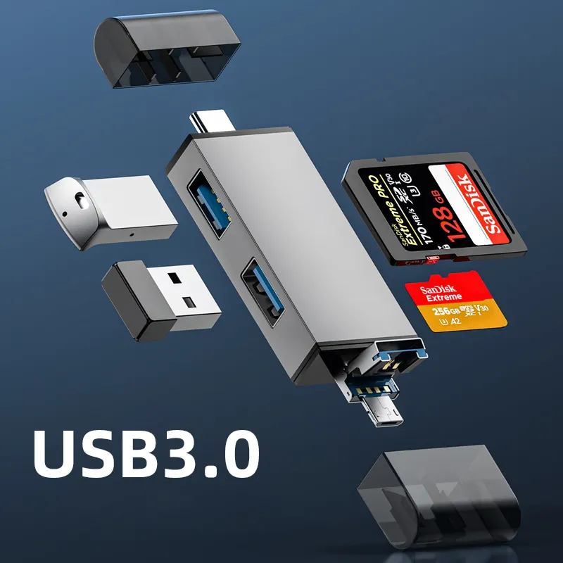 Alüminyum tip C USB A mikro USB 3 1 OTG bellek SD kart okuyucu adaptörü SD TF kart yuvası USB portu ile Android mobil iphone için
