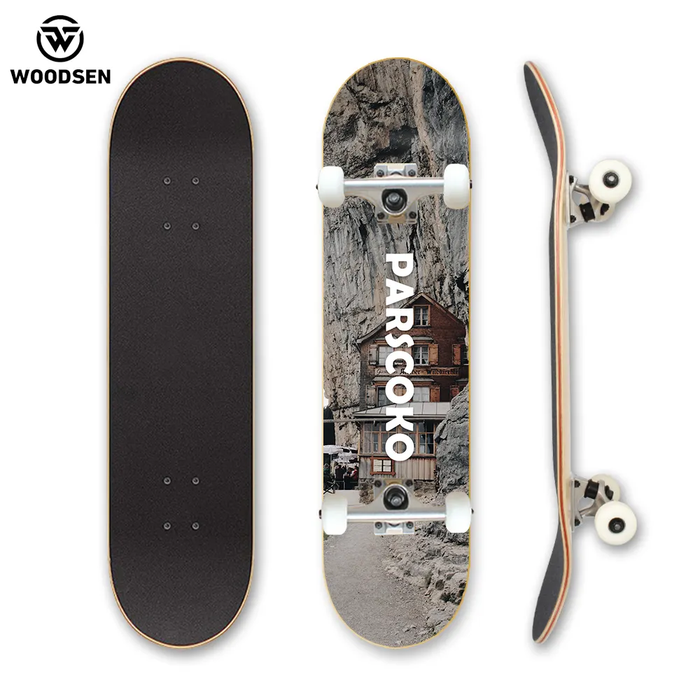 WOODSEN Günstiger Preis Custom ized 7 Layer Maple Holz Komplettes Skateboard Skateboard für Anfänger Teenager Erwachsene