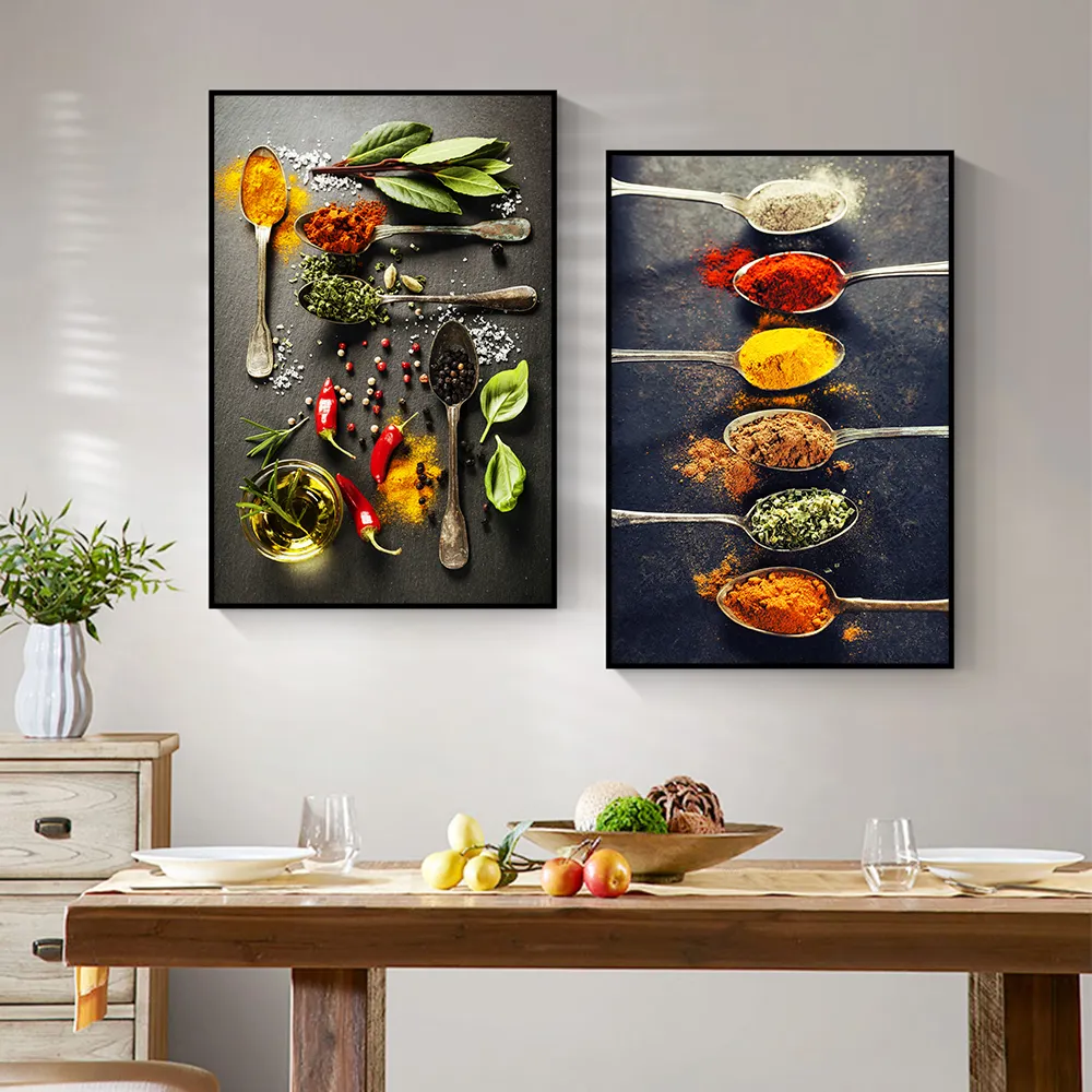 Cuadro de decoración para comedor con impresiones de granos, verduras, especias, alimentos, cocina, lienzo, carteles artísticos