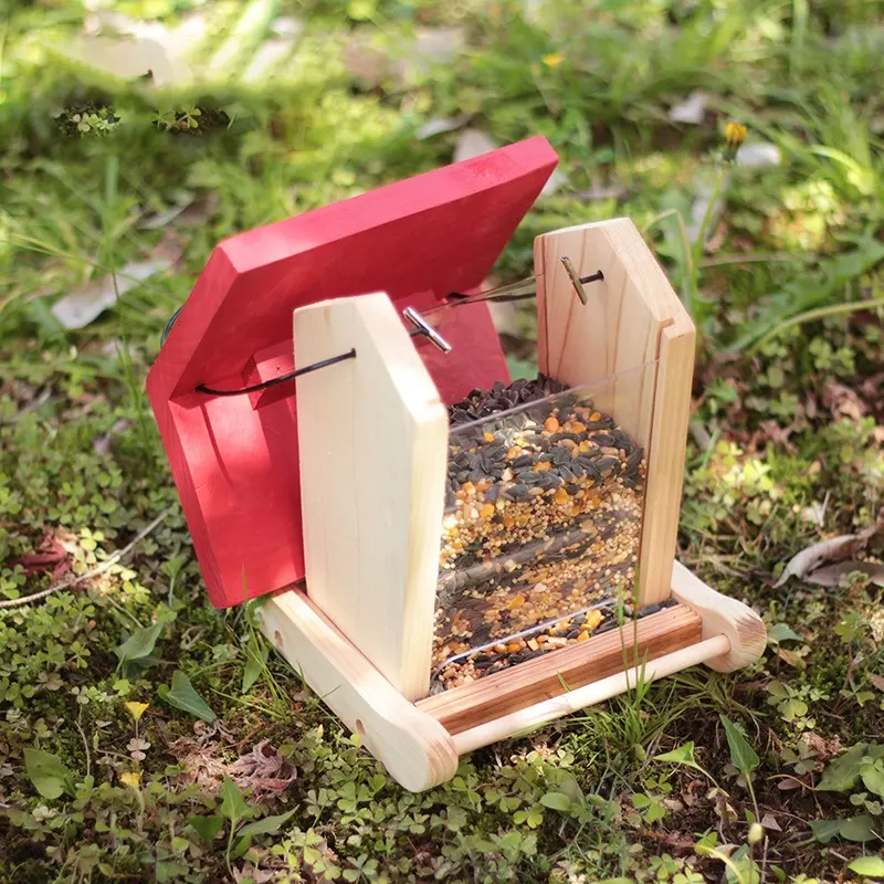 Uccello da giardino esagonale creativo, gabbia per mangiatoia casa unica mangiatoia per uccelli in legno da appendere all'aperto/
