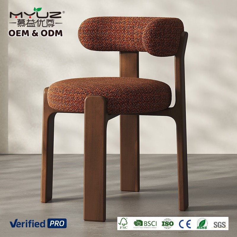 Noyer + Tissu Chenille Premium Orange-rouge
