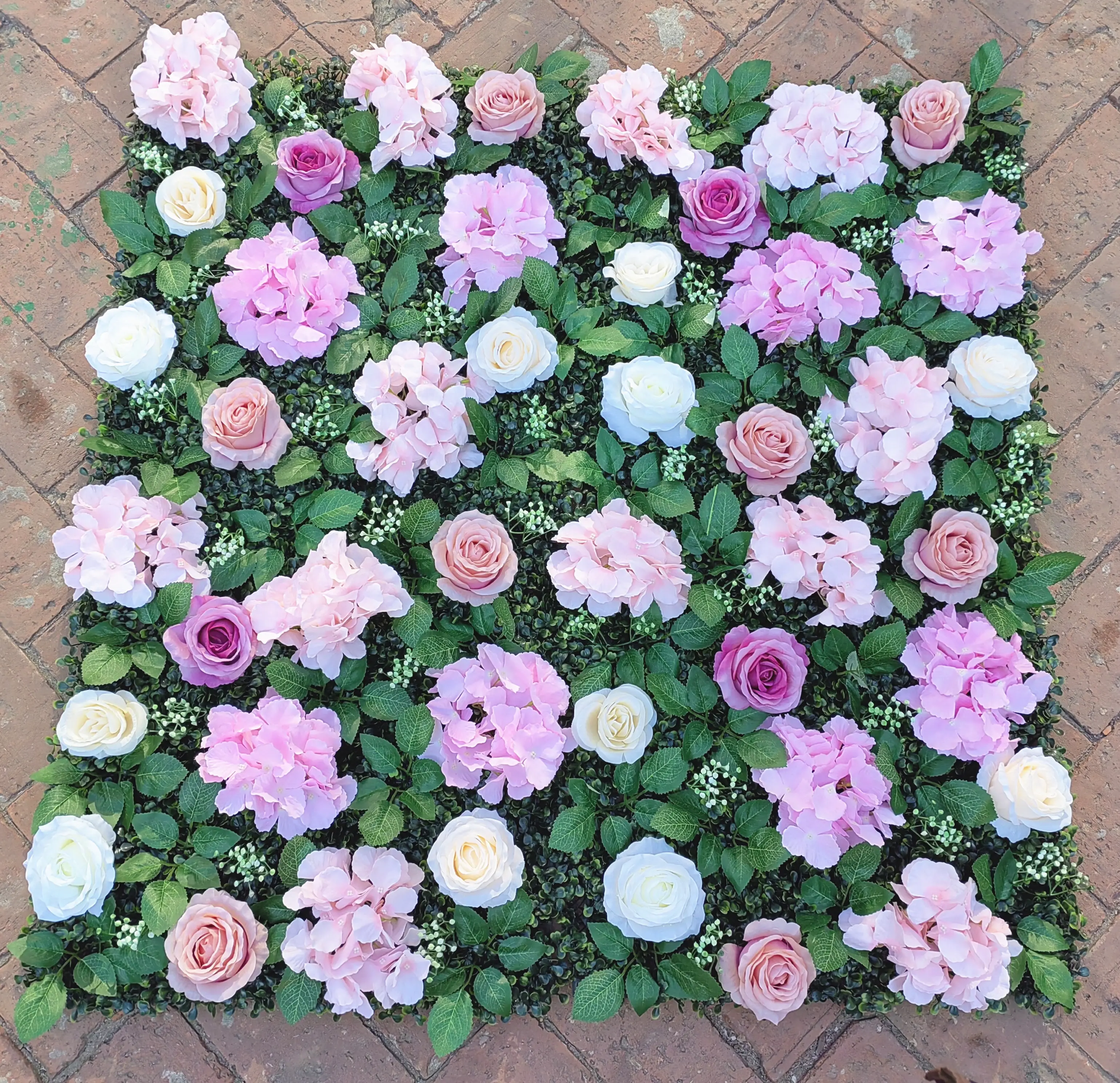 Wholesale Artificial Fabric Artificial Roll Pink White Flower Wall Backdrop Panels Wall for Wedding Event Decorations