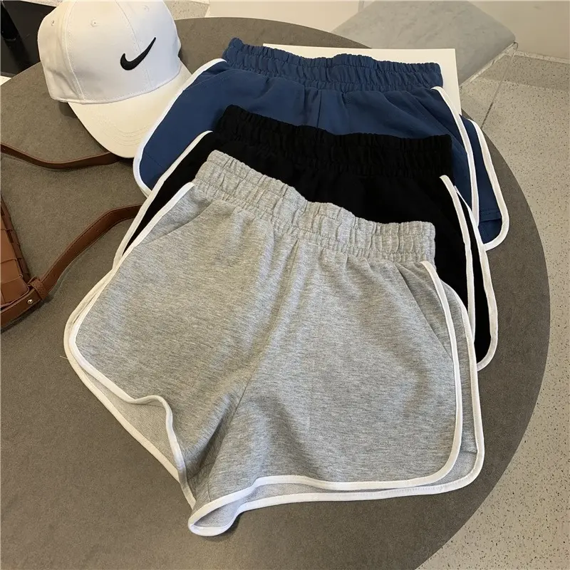 2022 hot selling high waist slimming sports leisure running shorts female cotton solid color pocket woman bike shorts