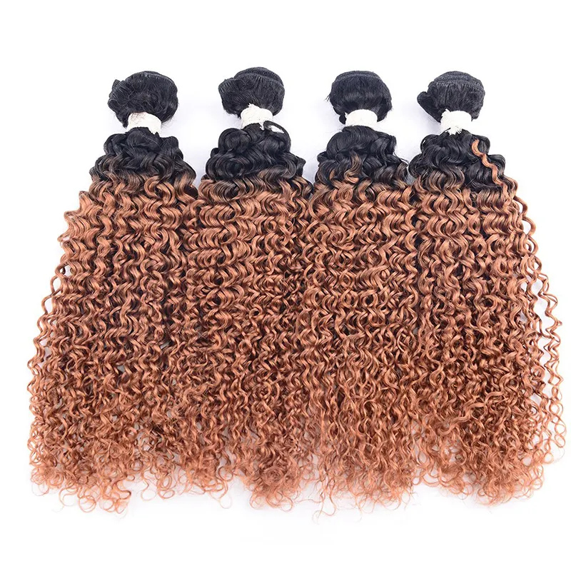 Fecho de cabelo afro ombré, dois tons, cabelo cacheado, pacote de cabelo indiano, vendedores, cabelo chinês, trama dupla