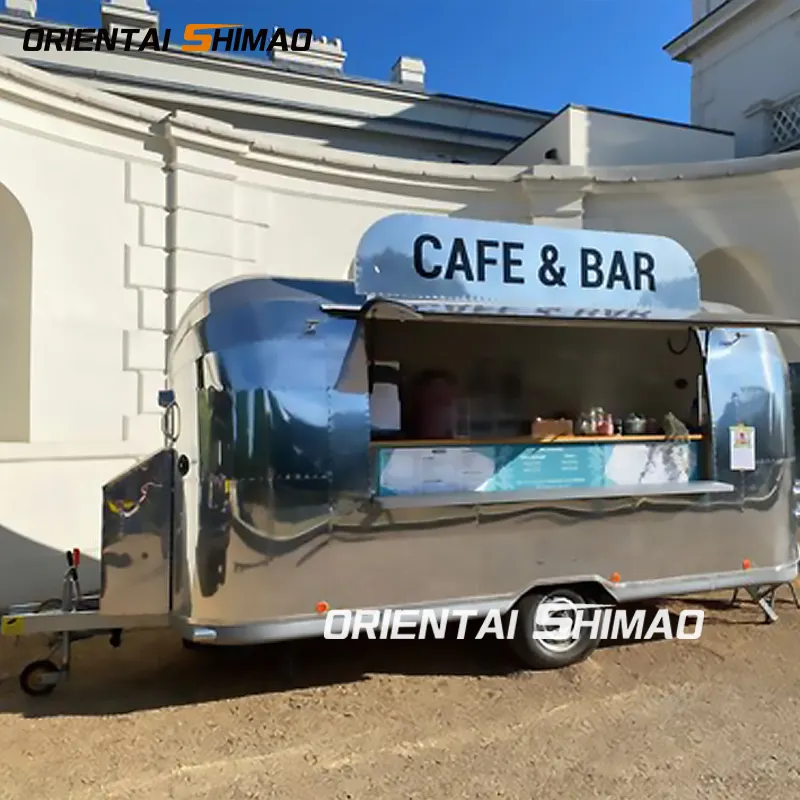 Thép Không Gỉ Giá Rẻ Di Động Airstream Pizza Thực Phẩm Trailer Xe Tải Thức Ăn Nhanh Úc Tiêu Chuẩn Thức Ăn Đường Phố Giỏ Hàng Van