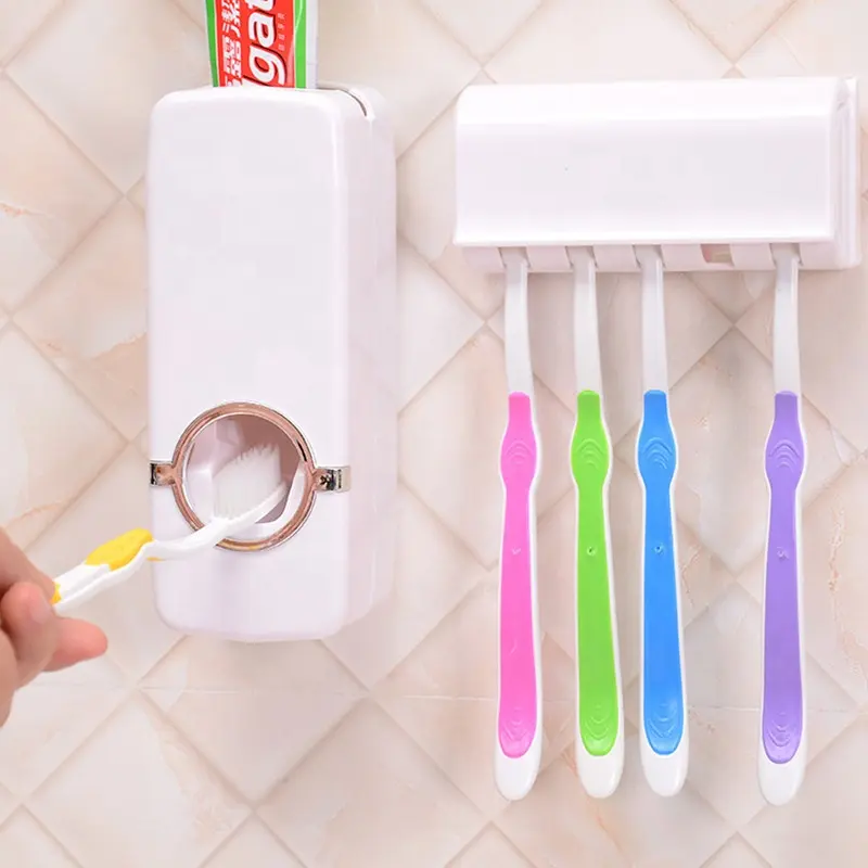Distributore automatico a prova di polvere porta spazzolino da denti a parete supporto accessori da bagno Set di dentifricio