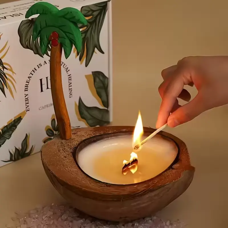 SuXiu oem fragranza ecologica per la casa grandi candele profumate esotiche aromaterapia con candela di cocco-palma tropicale design