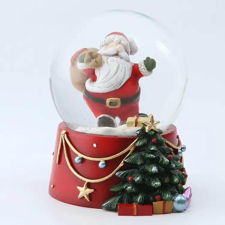Jiayi-bola de nieve de resina de 100mm, globo de cristal personalizado de Santa Claus, globo de nieve para Navidad, decoración de escritorio