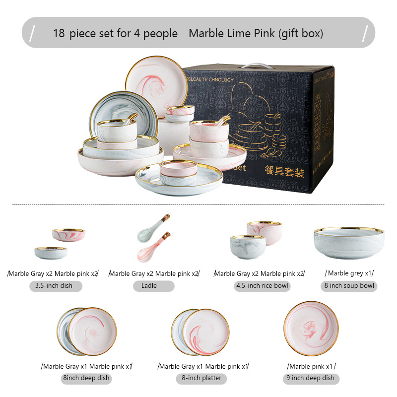 Ensemble de 18 pièces en gris et rose
