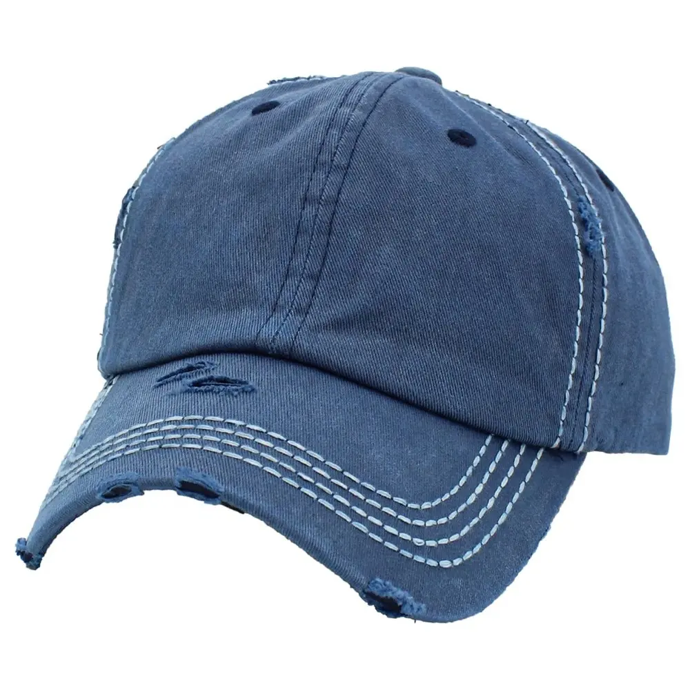 Garment Washed Distressed Baseball Hats Broken Tattered Design & Heavy Stitches - Custom Cute Streetwear Hat Manufacturer OEM