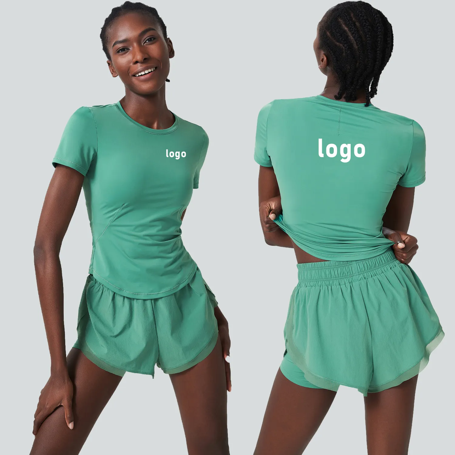 2023 New Custom Shorts Ärmel T-Shirts mit schnell trocknenden losen Shorts Set coole Frauen Fitness Fitness trägt für Yoga Lauftraining