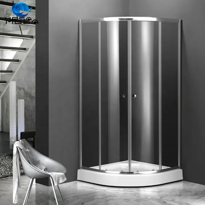 Cabine de douche quadrant à double porte coulissante en verre trempé avec cadre en aluminium chromé