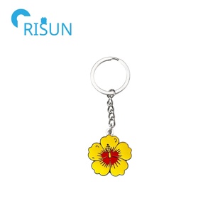 Üretim Metal çiçek çiçek anahtarlık özel kırmızı Glitter hawai amber çiçeği çiçek anahtarlık özel Logo Hibiscus anahtarlık - Product Image 4