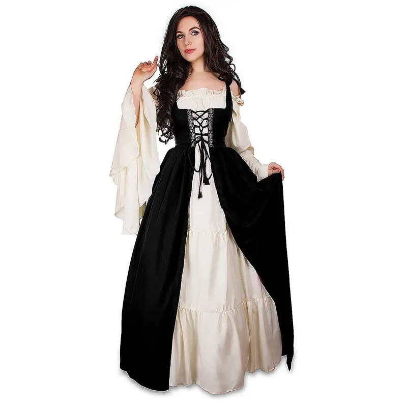 Negro Rojo Amarillo Disfraz de Halloween Europeo y Americano Medieval Renacimiento Retro Vestidos de Fiesta Mujeres