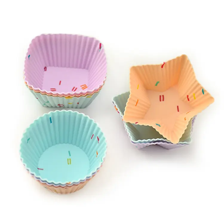 Tazas de silicona para hornear magdalenas y magdalenas, tazas antiadherentes para pasteles, tazas de papel coloridas para hornear