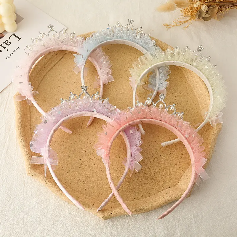 Phne-Diadema de corona de malla para niña, accesorios suaves para el cabello, diadema para niña de fiesta