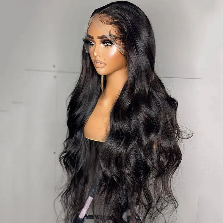 Vendeur de perruques de haute qualité 18 "Bodywave 100 perruque frontale en dentelle de cheveux humains vierges avec des cheveux de bébé