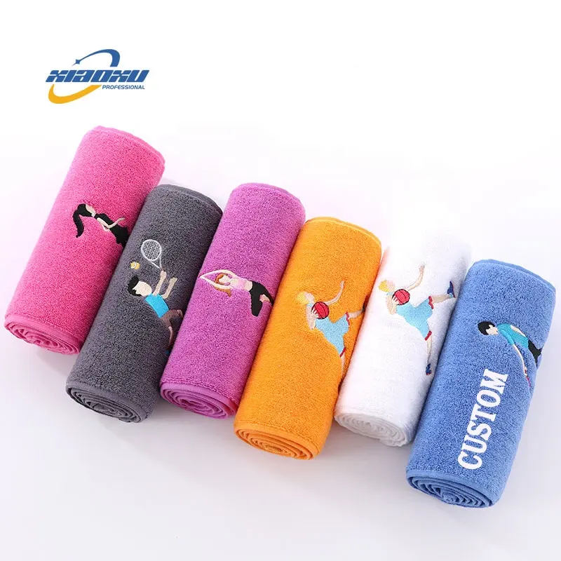 Asciugamano sportivo con ricamo in cotone morbido e assorbente per Yoga Gym campeggio Golf per Fitness asciugamano sportivo per cartoni animati da 20x110cm