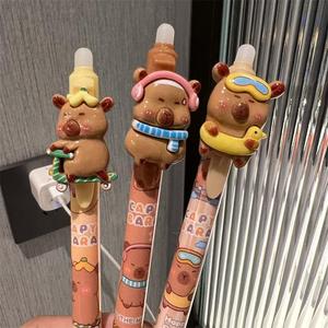 漫画かわいいカピバラデザイン引き込み式消去可能ペン学生用実用軽量快適グリップ速乾性ペン