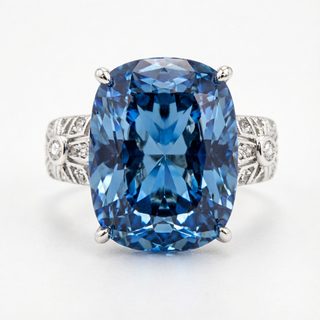Blue pointed crystal ring