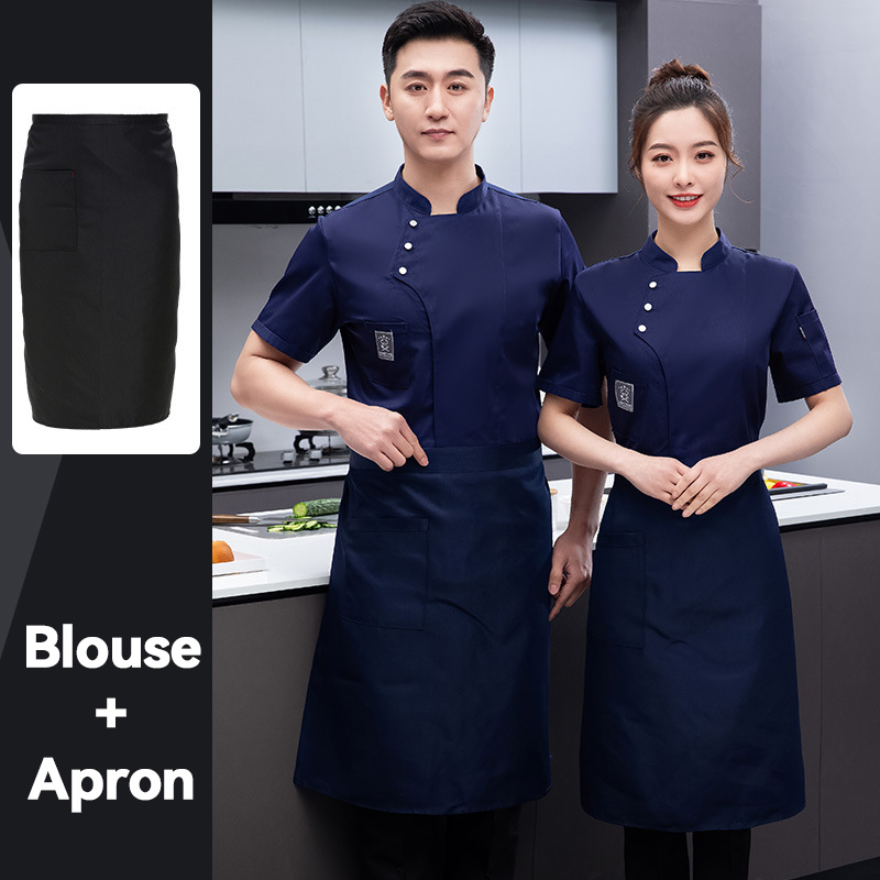 Chemise bleue à manches courtes + tablier
