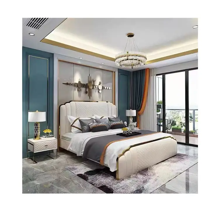 Высококачественная роскошная кожаная кровать, кровать большого размера, рама для спальни, домашняя мебель, современный дизайн, двуспальная кровать