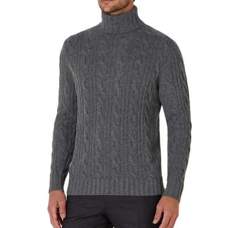 100% Pure laine hiver Standard ordinateur tricoté hommes cachemire à manches longues pull col roulé col rabattu lâche solide