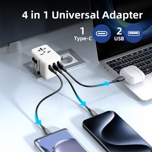 AU US EU UKプラグ付きユニバーサルトラベルアダプター電源プラグアダプターType-C USB充電器 (2つのUSB1タイプCポート付き) - Product Image 5