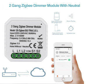 Tuya zigbee3. 0 100-240 В 2 банды умные товары для дома диммер модуль с нейтральным проводом Alexa Голосовое управление Zigbee переключатель света - Product Image 3