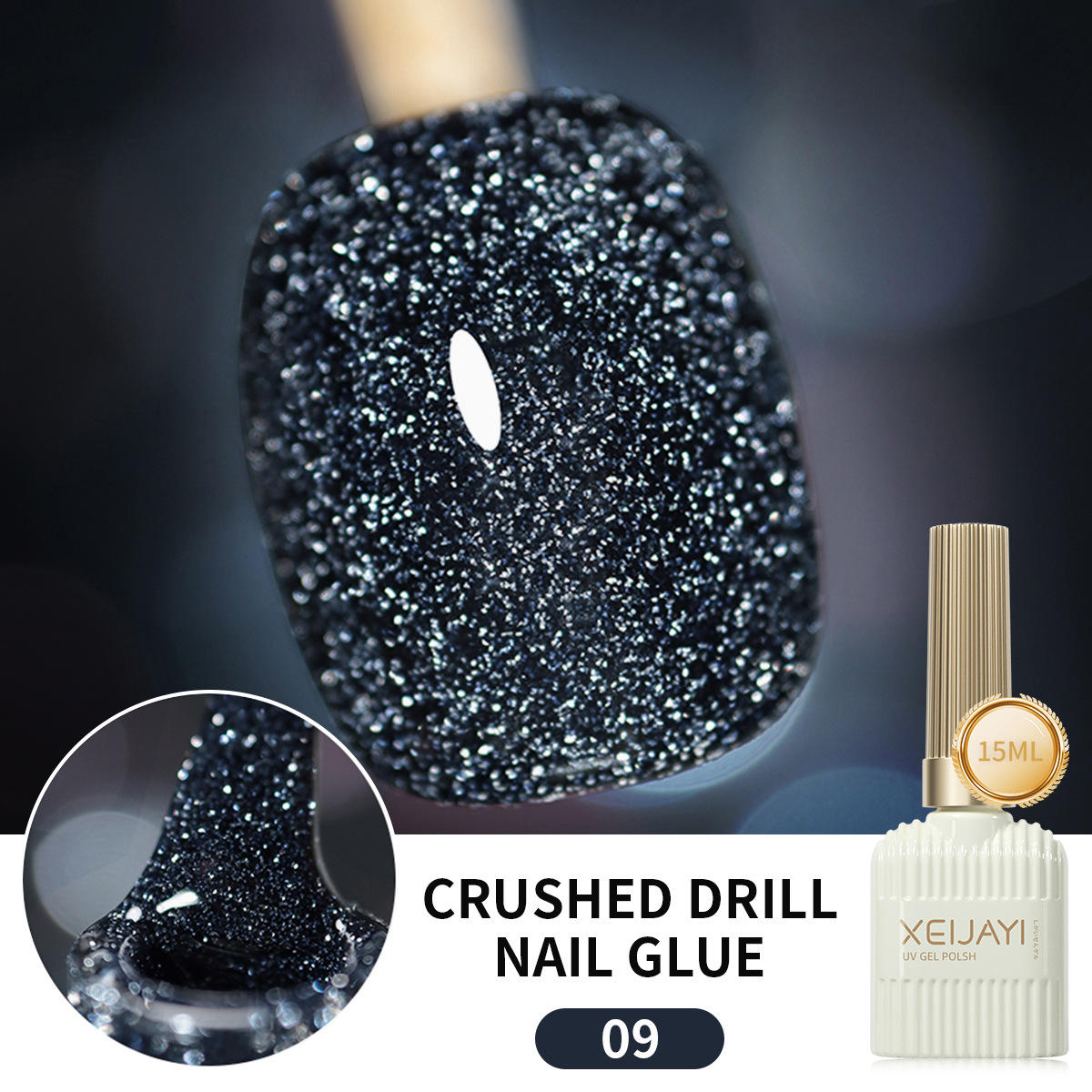 Colle disco réfléchissante effet diamant concassé pour bouteille de lait 09