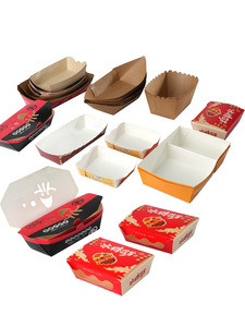工厂定制牛皮纸食品盒防油可回收取出纸食品托盘船形薯片派对野餐野营