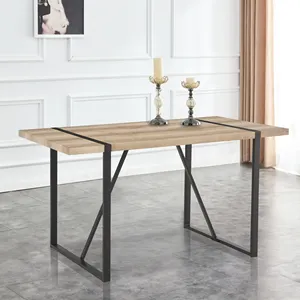 现代矩形餐桌，适用于4-6种可伸展的木材和金属，采用大理石饰面 - Product Image 5